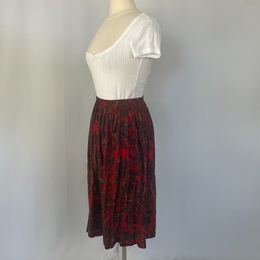 Vintage Midi Skirt Size 10 Red Paisley Pleated A Line Retro Preppy Academia 90s - Picture 7 of 12